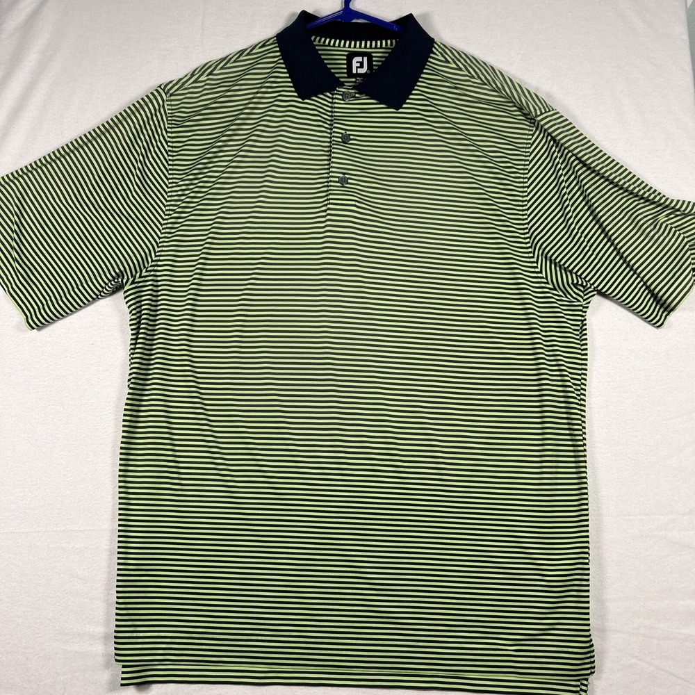 Foot Joy FJ Men's Golf Polo Shirt Size Large Green Blue Stripes Performance